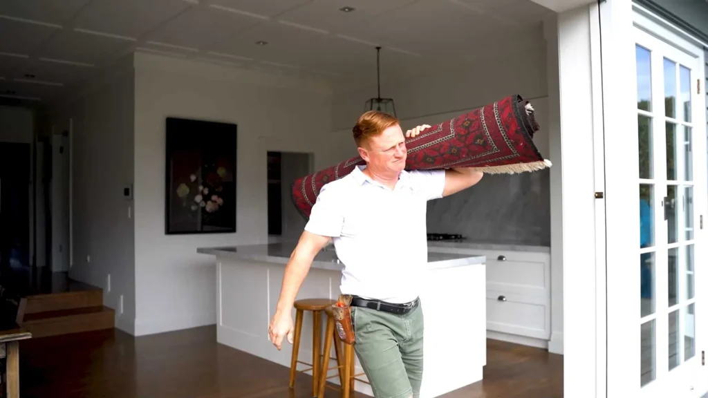 rug cleaning in progress