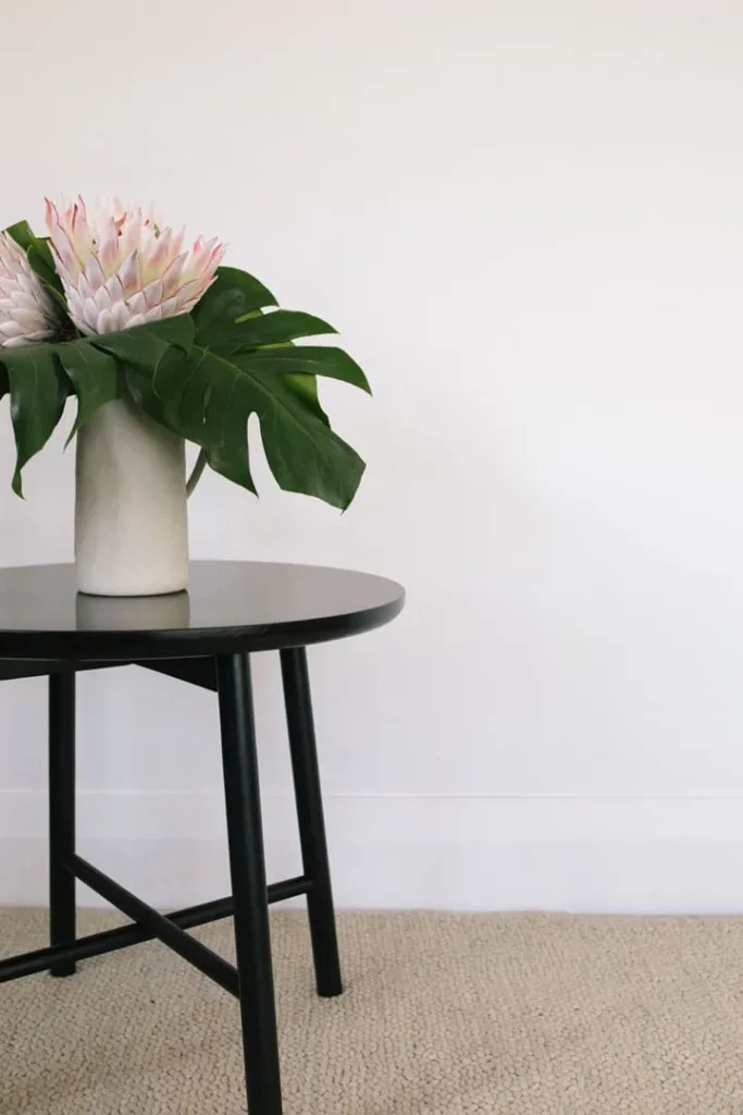 Flower pot on top of table, recent carpet services done